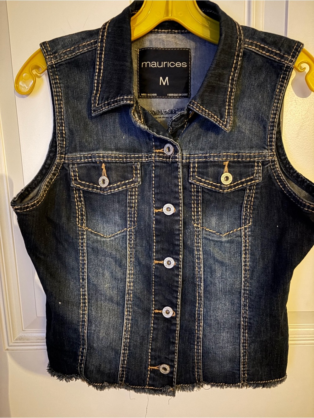 Maurices Dark Blue Denim Vest with Contrast Stitching